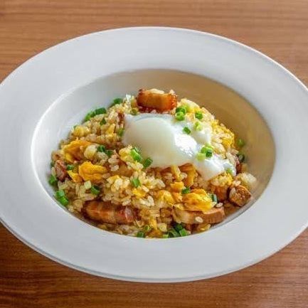 Garlic fried rice with Rafute and soft-boiled egg