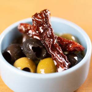 Marinated olives and sundried tomatoes