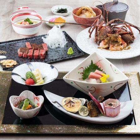 [Food only] Enjoy fresh abalone, fresh spiny lobster, and even black birch beef steak with the "Teppan Shiroyoshi Course" (10 dishes total)