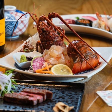 "Japanese Cuisine" Fresh Lobster Sashimi Course: Enjoy Lobster Sashimi and Kurokabe Beef Steak to your heart's content (9 dishes in total)