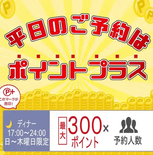 幹事様必見！日曜日から木曜日限定ポイントが300ポイントに！今なら飲み放題が３時間飲み放題に無料延長♪