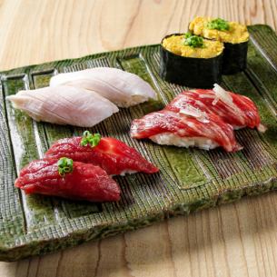 Kotobuki Footsteps Assortment [Red Meat, Premium Red Meat, Fatty Pork, and Salted Beef Tongue Gunkan with Green Onions]