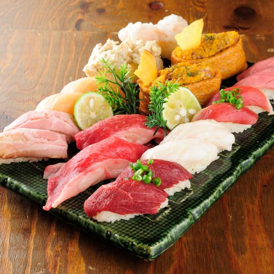 Great value! 10 kinds of horse, beef, pork and chicken sushi all-you-can-eat light plan 2,728 yen (tax included)