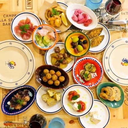 郷土料理前菜13種+自家製バケット、タラッリ付きコース 5280円