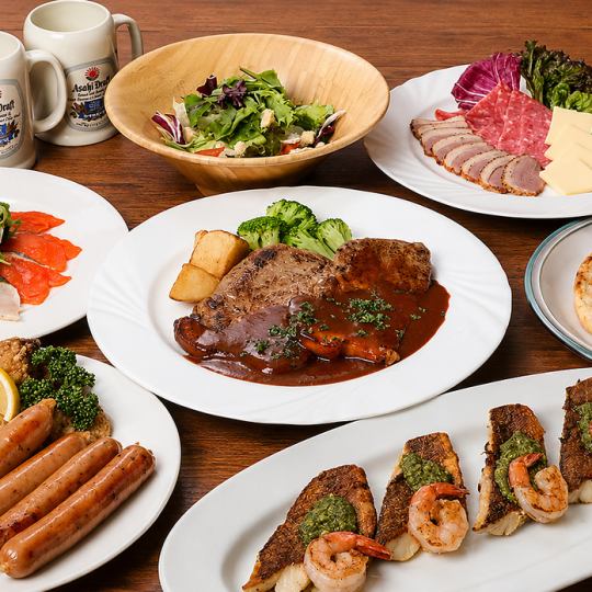 "Dynamic Pack" 7 dishes total 6,000 yen [90 minutes all-you-can-drink included] Grilled pork shoulder loin as the main dish