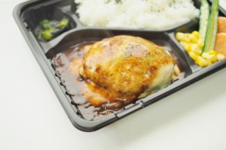 Cheese hamburger bento with demi-glace sauce