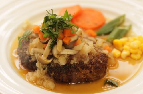 Japanese-style hamburger steak with ginger and forest mushrooms