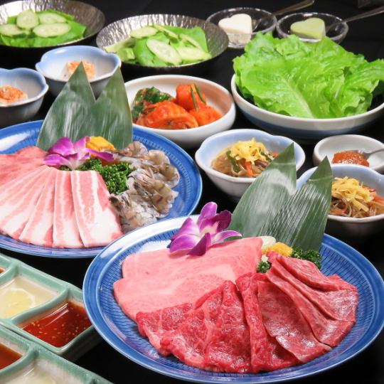 ◆Standard course◆ 12 dishes including salted grilled dishes platter, sauce grilled dishes platter and seafood 9000 yen (tax included)