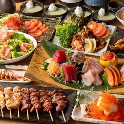 只需 5,000 日元,即可享受 10 道菜(Meccha Irori-ya 套餐)的濃鬱國產雞肉風味,並可享受 3 小時無限暢飲