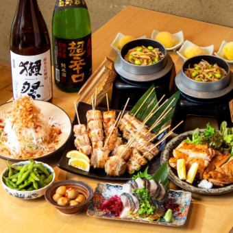 [Wakaba course] 8 dishes including grilled mackerel, meat-wrapped vegetable skewers, charcoal-grilled chicken thighs, etc. 2,500 yen (tax included)