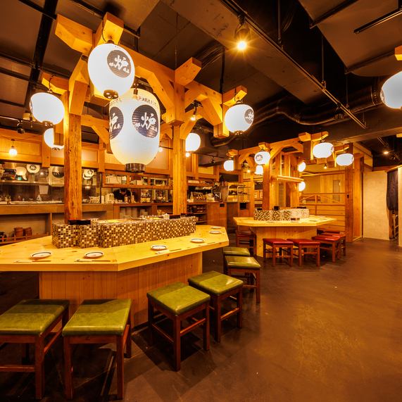 An all-you-can-eat oden counter is set up in the center of the store.