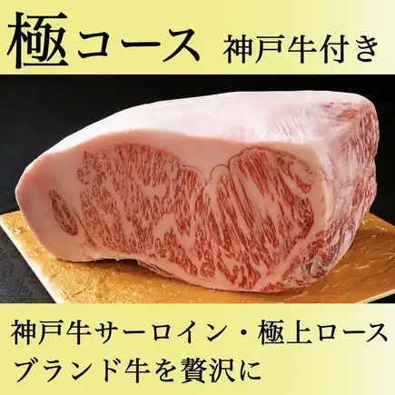 【極】神戸牛(KOBE BEEF)<神戸牛サーロイン/極上ロース>+他サイドメニュー食べ放題11,000円