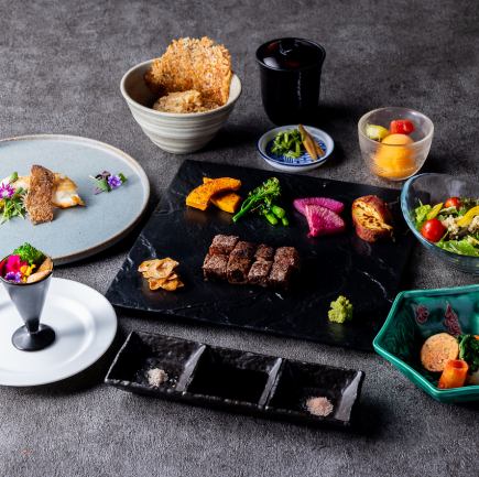 【ディナーみゆき】旬魚と黒毛和牛ランプ120gの会席【全8品9,300円(税込)】