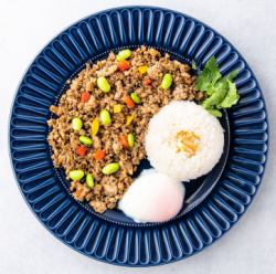 Gapao rice with soft-boiled egg