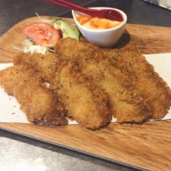 Fried white fish with chili tartar sauce