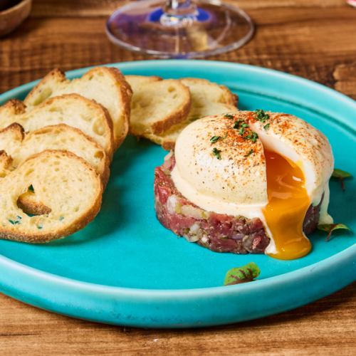 Hokkaido beef tartare topped with the classic French dish oeuf mayonnaise