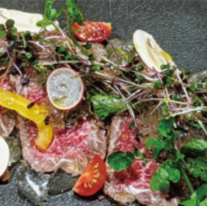 Seared Matsusaka beef with a transparent jelly flavored with truffles