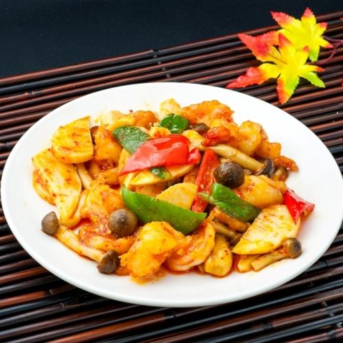 ホタテの辛子香り炒め/殻つき海老の四川唐辛子香り炒め