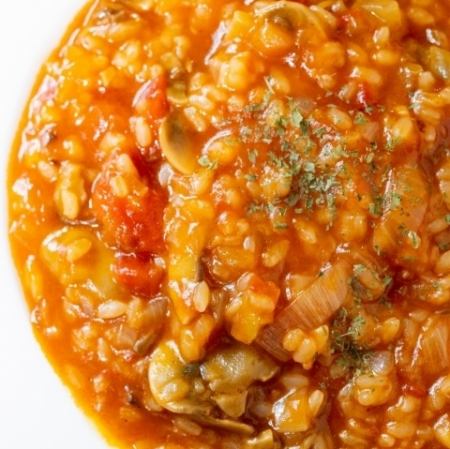 Bacon and mushroom tomato risotto