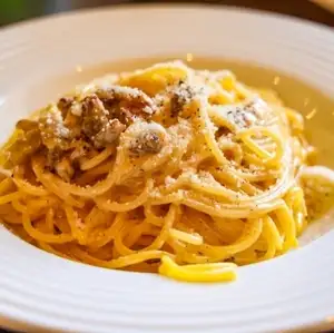 Thick-cut bacon and parmesan carbonara