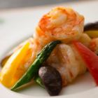 Stir-fried prawns and seasonal vegetables