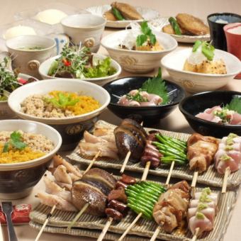 【水乡赤鸟烤鸡肉串套餐】尽享水乡赤鸟！共9道菜品5,300日元（含税）