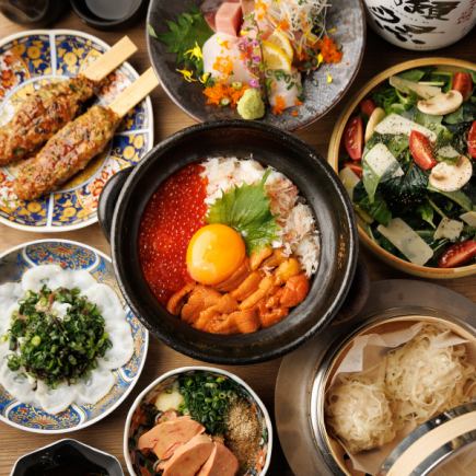 【宴会に◎】☆伊勢海老+雲丹いくら蟹痛風土鍋ご飯☆3時間飲み放題付/全10品/大和コース/7980円