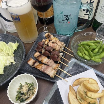 [Weekdays only, Sunday through Thursday!] 5 dishes including the chef's recommended skewers + 90 minutes of all-you-can-drink with draft beer for just 3,500 yen!