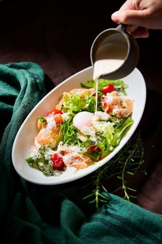Caesar salad with prosciutto and soft-boiled egg