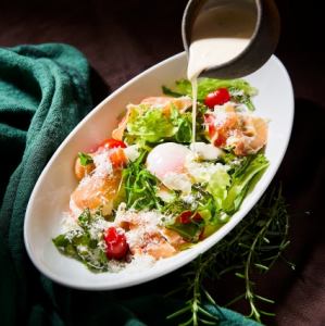 Caesar salad with prosciutto and soft-boiled egg