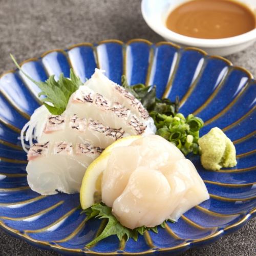 Scallop and Red Sea Bream Sashimi ~Liver Soy Sauce~