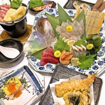 【Bコース】旬の魚が味わえる!味噌鍋や握り寿司など全9品4000円※料理のみ