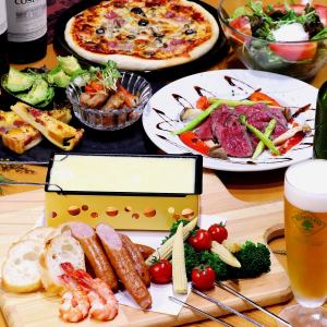 7 dishes in total, including cheese fondue, homemade pizza, and dessert! 120 minutes of all-you-can-drink included.