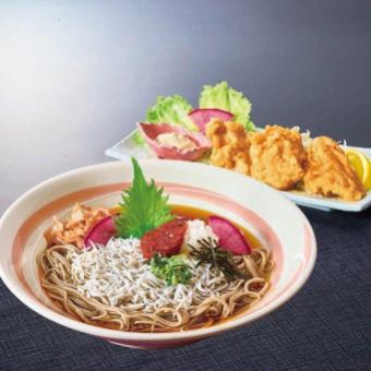 梅子银鱼磨碎荞麦面纯日本鸡肉南蛮套餐