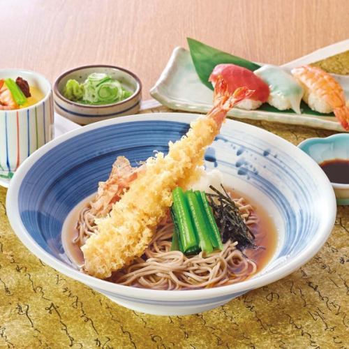 大海老おろしそばと寿司セット