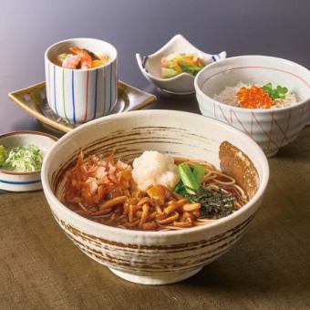 なめこおろしそばとしらすといくらミニ丼セット
