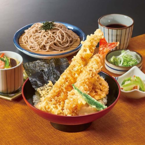 真あなごと大海老天丼と麺