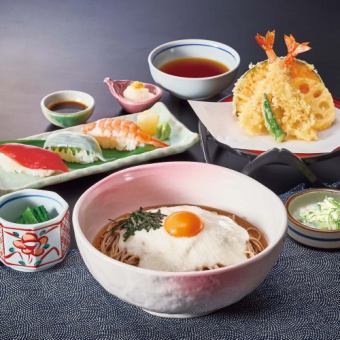 とろろそば寿司和膳