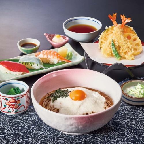 とろろそば寿司和膳