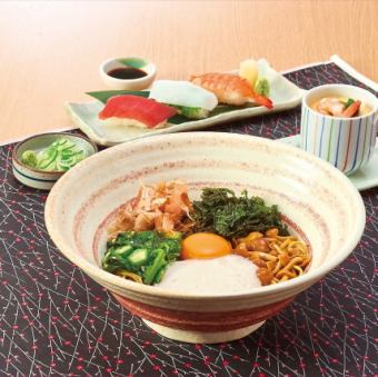 ねばとろ満天そばと寿司セット