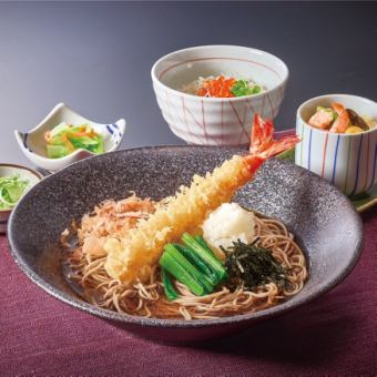 大海老おろしそばとしらすといくらミニ丼セット