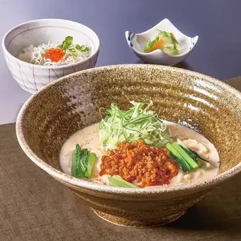 Soy milk tantan udon and mini rice bowl with whitebait and salmon roe
