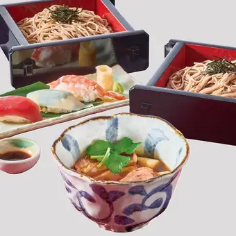 ≪Duck Soup with Hot Dipping Sauce≫ Duck Soup Zaru Soba (2 layers) and 3 pieces of sushi