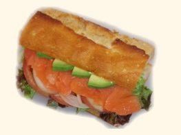 Smoked salmon and avocado baguette sandwich