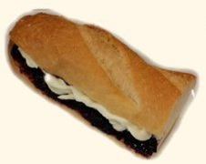 Baguette sandwich with mascarpone and blueberry jam