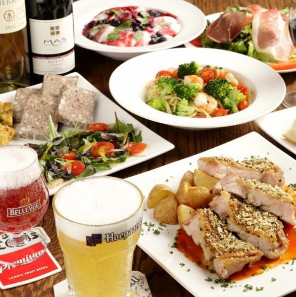 【非常适合啤酒花园】4,000日元，包括今天的生牛肉片、冈山县备中高原的烤鸡和其他7道菜120分钟