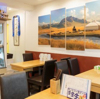 We have one table seating for three people.