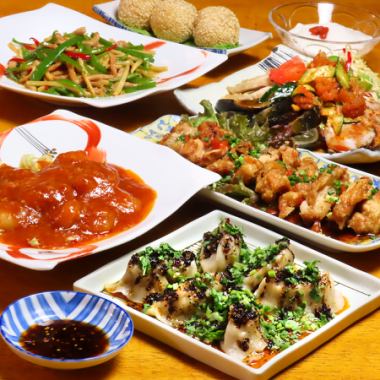 【Aコース】油淋鶏・麻婆豆腐・羽根突き焼餃子 7品 超お得歓送迎会コース  3,278円 