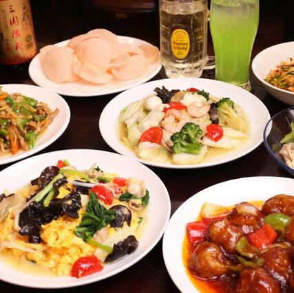 【2,728円(税込)コース】2時間飲み放題付◆バンバンジー・豚肉と野菜炒め・エビチリ等含む全8品