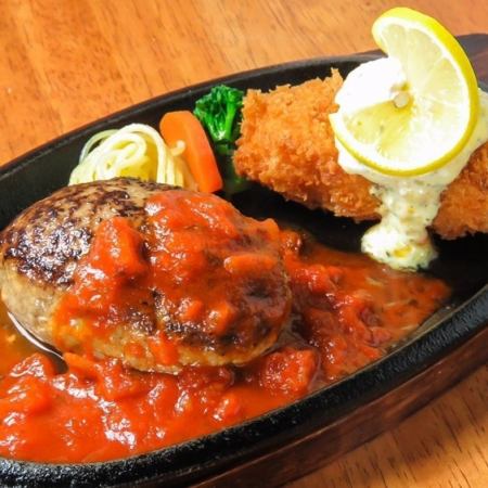 [Lunch] Hamburger & fried shrimp or crab cream croquette + drink included → 1200 yen